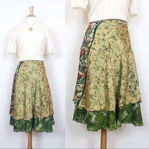 Vintage 90s Silk Wrap Midi Skirt • Made in India